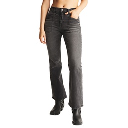 Womens Mid-Rise Embroidered-Pocket Bootcut Jeans