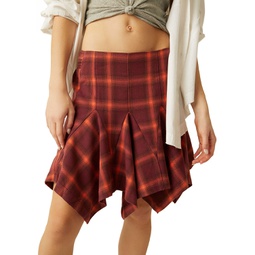 Womens Xia Plaid Handkerchief-Hem Mini Skirt
