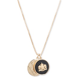 Gold-Tone Tartan Pattern & Crest Multi-Charm 40 Adjustable Pendant Necklace