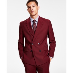 Mens Modern-Fit Dark Red Double-Breasted Suit Jacket