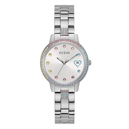 Womens Date Silver-Tone Stainless Steel Watch 34mm