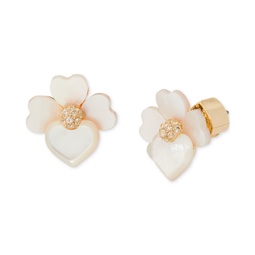 Gold-Tone Pave & Mother-of-Pearl Pansy Stud Earrings
