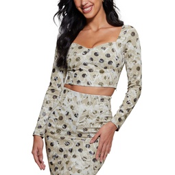 Womens Amy Printed Sweetheart-Neck Cropped Top