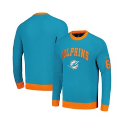 Mens Aqua Orange Miami Dolphins Reese Raglan Tri-Blend Pullover Sweatshirt