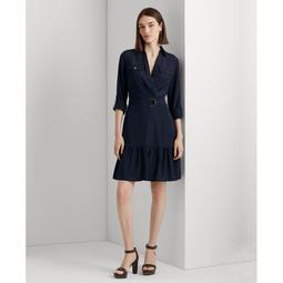 Womens Belted Crepe Shirtdress