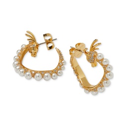 Gold-Tone Medium Pave & Imitation Pearl Dragon Hoop Earrings 1.18