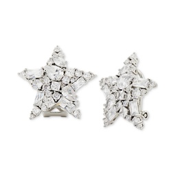 Silver-Tone Cubic Zirconia Star Statement Stud Earrings