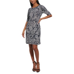 Womens Ruched-Sleeve Shift Dress