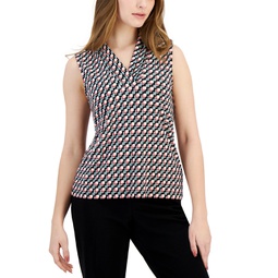 Petite Printed Pleated V-Neck Top