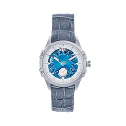 Men Solstice Automatic Semi-Skeleton Leather Strap Watch - Gray/Blue