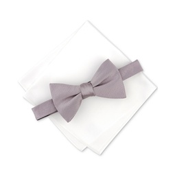 Mens Solid Texture Pocket Square and Bowtie