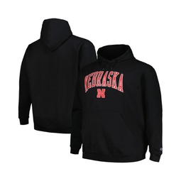 Mens Black Nebraska Huskers Big and Tall Arch Over Logo Powerblend Pullover Hoodie
