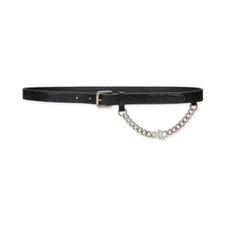 Womens Logo-Chain Lizard-Embossed Skinny Belt