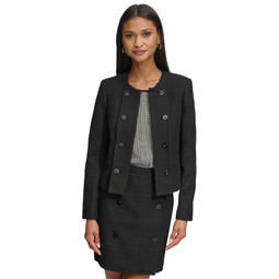 Womens Open-Front Long-Sleeve Tweed Jacket