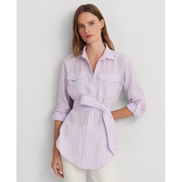 Womens Striped Belted Utility Shirt