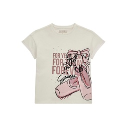 Big Girls Short Sleeve T-shirt with GUESS Logo Graphic and Verbiage