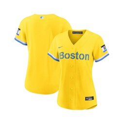 Womens Gold Light Blue Boston Red Sox City Connect Replica Jersey
