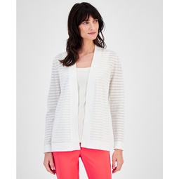 Womens Sheer-Striped Open-Front Cardigan