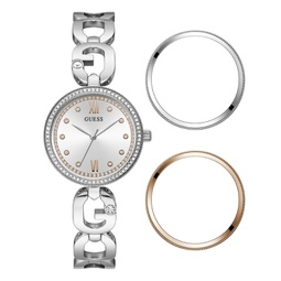 Womens Analog Silver-Tone Steel Watch 30mm and 3 Dial Rings Set