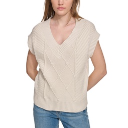 Womens Extended-Shoulder Cable-Knit Vest