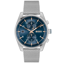 BOSS Mens Skytraveller Quartz Fashion Chrono Silver-Tone Stainless Steel Watch 44mm