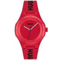 HUGO Mens Lit for Him Quartz Red Silicone Watch 42mm
