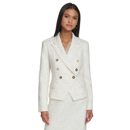 Womens Tweed Double-Breasted Blazer