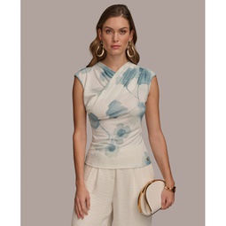 Womens Crossover-Neck Printed Top