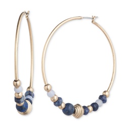 Gold-Tone Medium Natural Bead Hoop Earrings 1.8