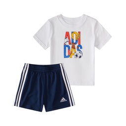 Baby Boys Graphic Cotton T-shirt and 3-Stripe Shorts 2 Piece Set