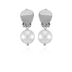 Silver-Tone Imitation Pearls Drop Clip On Earrings