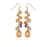 Gold-Tone Colored Glass Stones Drop Dangle Earrings