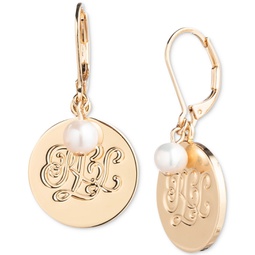 Gold-Tone Logo Charm & Freshwater Pearl Drop Earrings