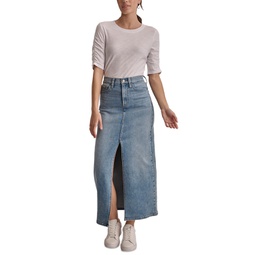 Womens Denim Slit-Front Maxi Skirt