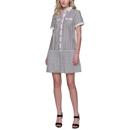 Womens Striped Button-Front Dress