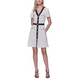 Womens Two-Tone Button-Front Dress