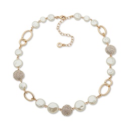 Gold-Tone Pave & Imitation Pearl Disc Collar Necklace 16 + 3 extender