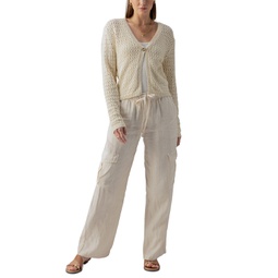 Womens Cotton Open-Knit Button-Front Cardigan