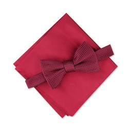 Mens Mini Neat Pre-Tied Bow Tie & Solid Pocket Square Set
