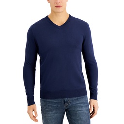 Mens Solid V-Neck Cotton Sweater