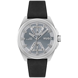HUGO Mens Expose Black Leather Strap Watch 44mm