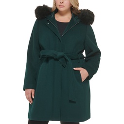 Womens Plus Size Faux-Fur-Trim Hooded Coat