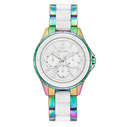 Womens Analog Rainbow Alloy and White Silicone Center Link Bracelet Watch 40mm