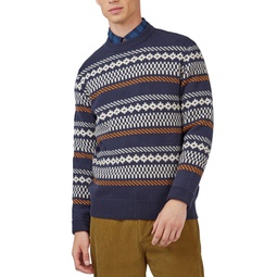 Mens Chunky Knitted Fair Isle Long-Sleeve Crewneck Sweater