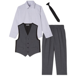 Little Boys Bi-Stretch Vest Pants Shirt and Tie 4-Piece Set
