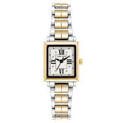 Womens Three-Hand Quartz Square Gold-Tone and Silver-Tone Alloy Bracelet Watch 21mm