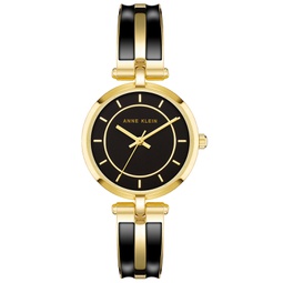 Womens Gold-Tone Alloy Bangle with Black Enamel Watch 38mm