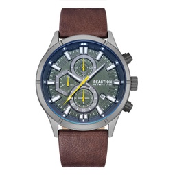 Mens Dress Sport Brown Synthetic Leather Strap Watch 47mm