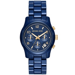 Womens Runway Chronograph Navy-Coated Stainless Steel Bracelet Watch 38mm