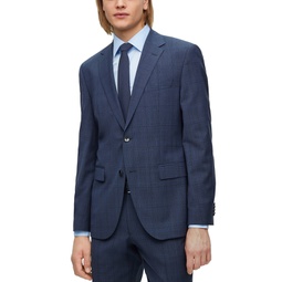 Mens Regular-Fit Checked Wool Suit 2 Piece Set
